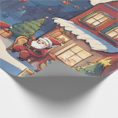 ウッドランド・クリスマスレッドヴィンテージサンタイラストレーション ラッピングペーパー (角)