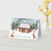 ウッドランド·クリスマス、動物たちがグリーティングカードを折りたたむ カード (黄色い花)