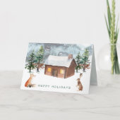 ウッドランド·クリスマス、動物たちがグリーティングカードを折りたたむ カード (正面)