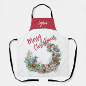 ウッドランド・クリスマス |鳥のリース パーソナライズされた エプロン (正面)