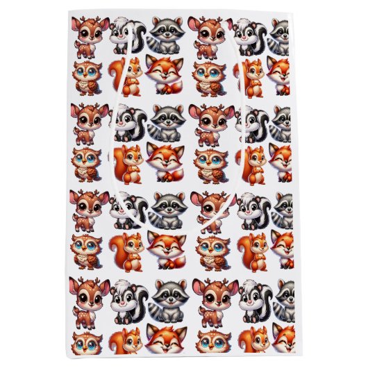 ウッドランド・クリーチャー・ボーイズベビーシャワー ミディアムペーパーバッグ (正面)