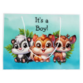 ウッドランド・クリーチャー・ボーイズベビーシャワー ラージペーパーバッグ (裏面)