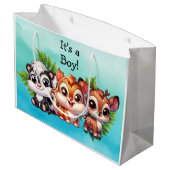 ウッドランド・クリーチャー・ボーイズベビーシャワー ラージペーパーバッグ (裏面アングル)
