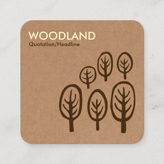 ウッドランド – クリーム+ダンボール箱テックスのダークブラウン スクエア名刺 (正面)