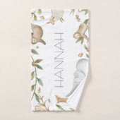 ウッドランド·サファパーソナライズされたリ動物タオルセット バスタオルセット (ハンドタオル)