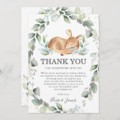 ウッドランド·ジカ素朴·グリーンリー·ボーイ·ベイビーシャワー サンキューカード (正面/裏面)
