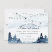 ウッドランド、ストリングライト、水彩リハーサルディナー 招待状 (正面)