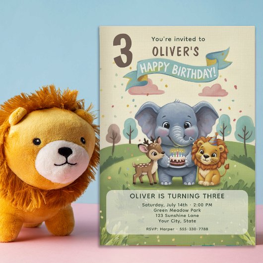 ウッドランド ストーリーブック アニマルズ 3歳の誕生日 招待状