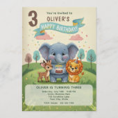 ウッドランド ストーリーブック アニマルズ 3歳の誕生日 招待状 (正面)