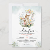 ウッドランド・デアフラワーの緑の水の色のベビーショー 招待状 (正面)