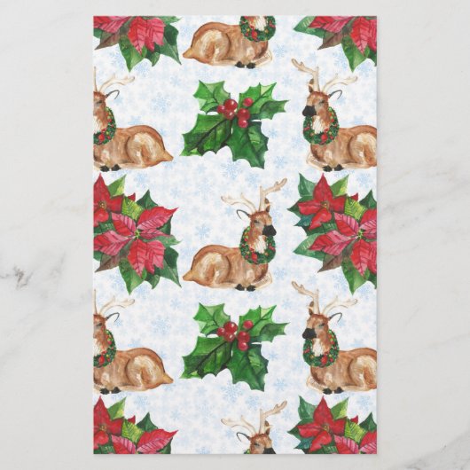 ウッドランド・デアーズ・イン・ウォーター・カラー・クリスマス 便箋 (正面)