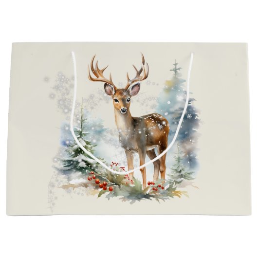 ウッドランド・ディアーの名前を追加クリスマス2つのシーン ラージペーパーバッグ (正面)