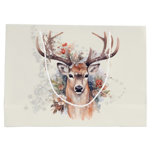 ウッドランド・ディアーの名前を追加クリスマス2つのシーン ラージペーパーバッグ (裏面)