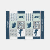 ウッドランド – ネイビーブルー、グレー、ミントグリーン フリースブランケット (正面(横))