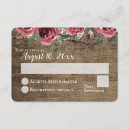 ウッドランド バーガンディ フラワー ラスティック バーン ウェディング RSVP 招待状