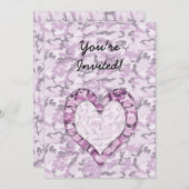 ウッドランド ピンク/パープル カモフラージュ ハート on カモ 招待状 (正面/裏面)