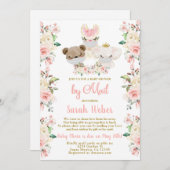 ウッドランド·ピンク·フローラ·ベイビー·シャワー（郵便娘） 招待状 (正面/裏面)