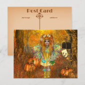 ウッドランド・フェアリー付き恐ろしいハロウィーンのはがき ポストカード (正面/裏面)