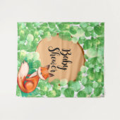 ウッドランド・フォックスのグリーン ベイビーシャワー 背景 タペストリー (正面(横))