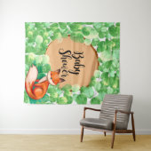 ウッドランド・フォックスのグリーン ベイビーシャワー 背景 タペストリー (インサイチュ(横))