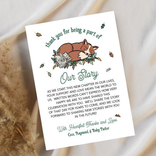 ウッドランド・フォックス・ストーリーブック・ベイビーシャワーのお礼 カード