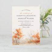 ウッドランド。フォレストの紅葉結婚式招待状 セーブザデート (スタンド正面)