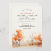 ウッドランド。フォレストの紅葉結婚式招待状 セーブザデート (正面/裏面)