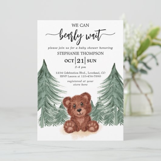 ウッドランド・フォレストの赤ちゃんシャワーを待つことができる 招待状 (スタンド正面)