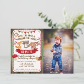 ウッドランド、フォレスト誕生日招待状と写真 招待状 (スタンド正面)