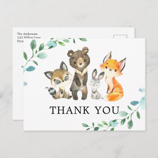 ウッドランド・フォレスト・アニマルズありがとうはがき ポストカード (正面/裏面)
