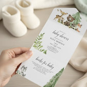 ウッドランド・フォレスト・アニマルズ赤ん坊がシャワーを浴びる オールインワン招待状