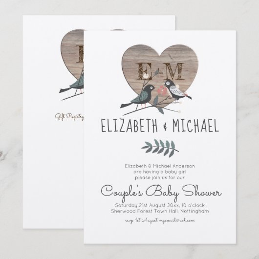 ウッドランド フォレスト アニマル カップル ベイビー シャワー 招待状 (正面/裏面)