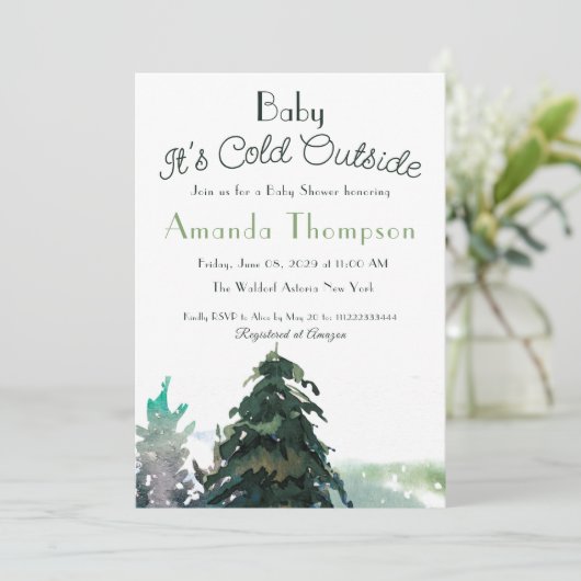 ウッドランド・フォレスト・ツリーの赤ちゃんシャワーの外が寒い 招待状 (スタンド正面)