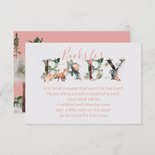 ウッドランド・フォレスト・ブックス・フォー・ベビーシャワー 招待状 (正面/裏面)