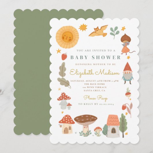 ウッドランド・フォレスト・マッシュルーム・ベビーシャワー招待状 招待状 (正面/裏面)