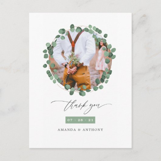 ウッドランド フォレスト ユーカリ 結婚式 お礼 ポストカード (正面)