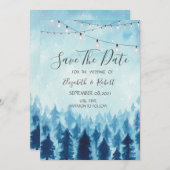 ウッドランド、フォレスト、松の木の青が日付を保存 セーブザデート (正面/裏面)