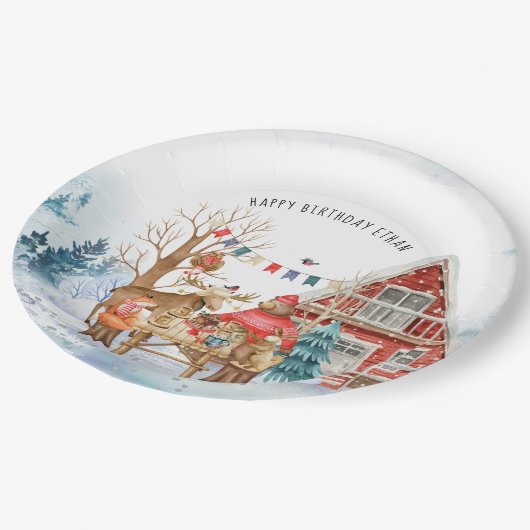 ウッドランド・フレンズ冬のクリスマスバースデーパーティー ペーパープレート (アングル)