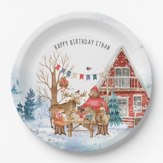 ウッドランド・フレンズ冬のクリスマスバースデーパーティー ペーパープレート (正面)