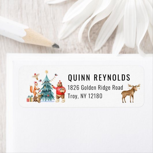 ウッドランド・フレンズ冬のクリスマスバースデーパーティー ラベル (インサイチュ)