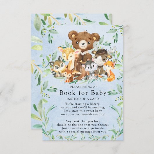 ウッドランド・フレンズ少年ベビーシャワーベビー エンクロージャーカード (正面/裏面)