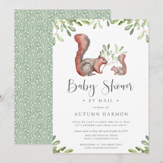 ウッドランド・フレンズ赤リス赤ちゃんシャワーbyメール 招待状 (正面/裏面)