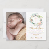ウッドランド フローラル ガーランド 洗礼・命名式 フォト サンキューカード (正面)