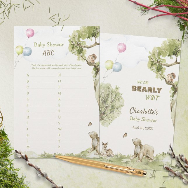 ウッドランド ベアリィ ウェイト ベイビー シャワー ABC ゲーム (Woodland Bearly Wait Baby Shower ABC Game ©Susanne Sachers - Sunny Mind 🌞)