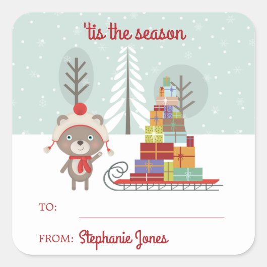 ウッドランド・ベア・クリスマス スクエアシール (正面)