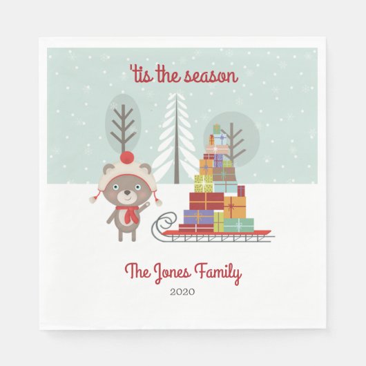 ウッドランド・ベア・クリスマス スタンダードランチョンナプキン (正面)