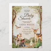 ウッドランド・ベビーシャワー招待状男女兼用、 招待状 (正面/裏面)