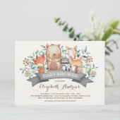 ウッドランド·ベビー·シャワー|森林お洒落動物 招待状 (スタンド正面)