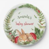 ウッドランド・マッシュルームのファジー・バニー・ベイビー・シャワー ペーパープレート (正面)