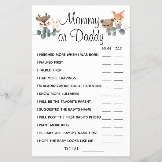 ウッドランド・ママかパパ彼は彼女がゲームカードを言ったと言った チラシ (正面)